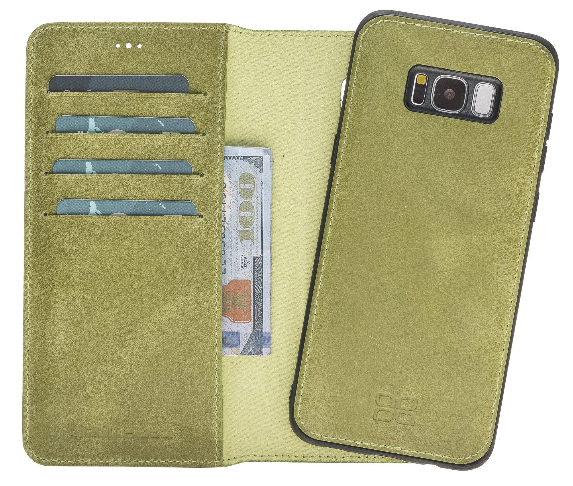 Magnetische abnehmbare Leder Geldbörse für Samsung S8 Plus - Verrückt Grün