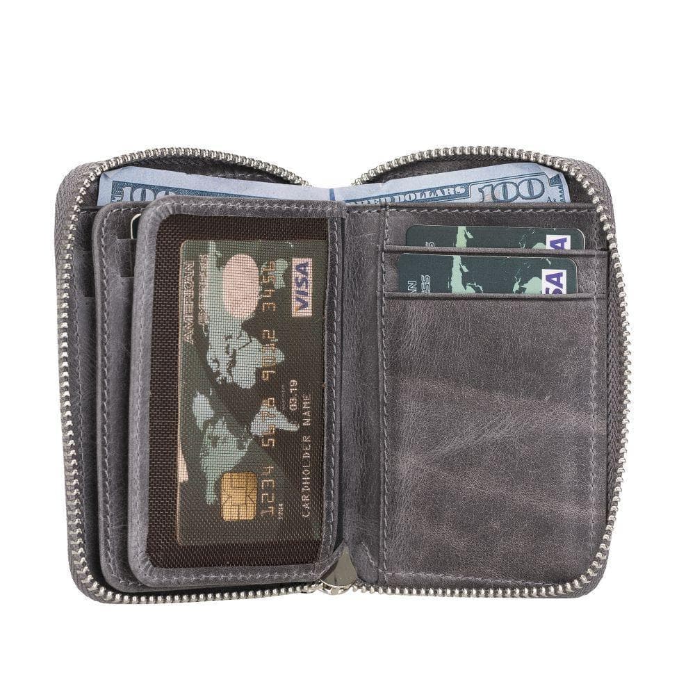 Elvis Leather Credit Card Holder - Zip Wallet Type Tiguan Grey Bouletta Shop