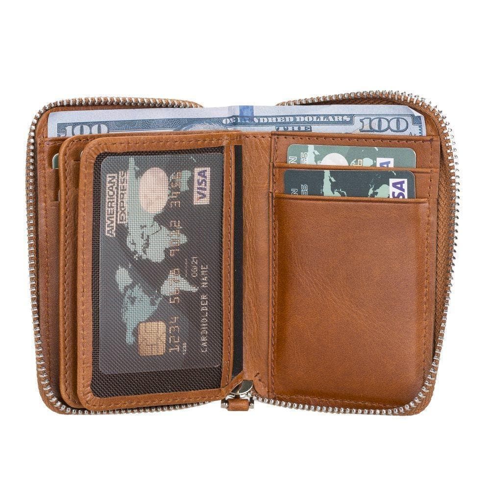 Elvis Leather Credit Card Holder - Zip Wallet Type Rustic Tan Bouletta Shop