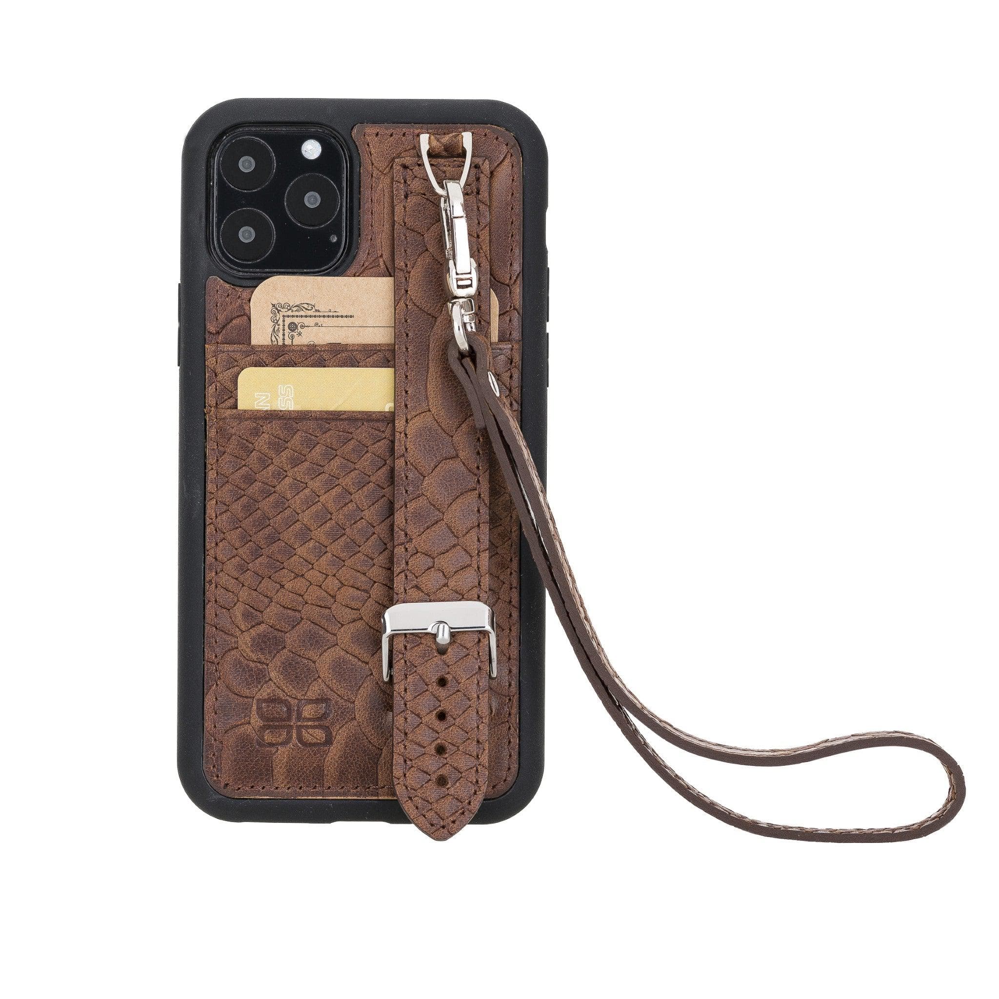 Flexible Leather Back Cover with Hand Strap for iPhone 11 Series iPhone 11 Pro Max / Snake Brown Bouletta LTD