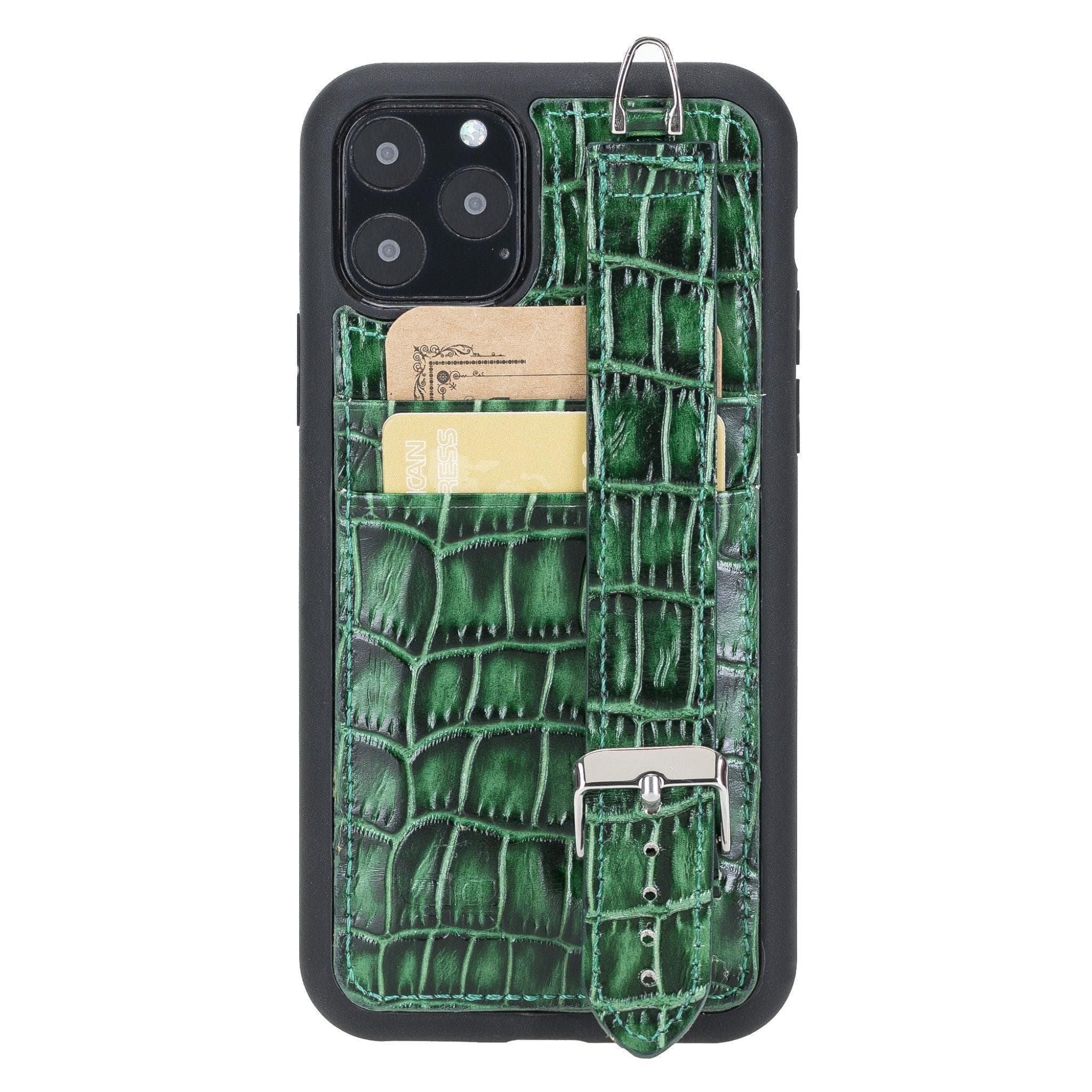 Flexible Leather Back Cover with Hand Strap for iPhone X Series iPhone XS Max / Crocodile Green Bouletta LTD