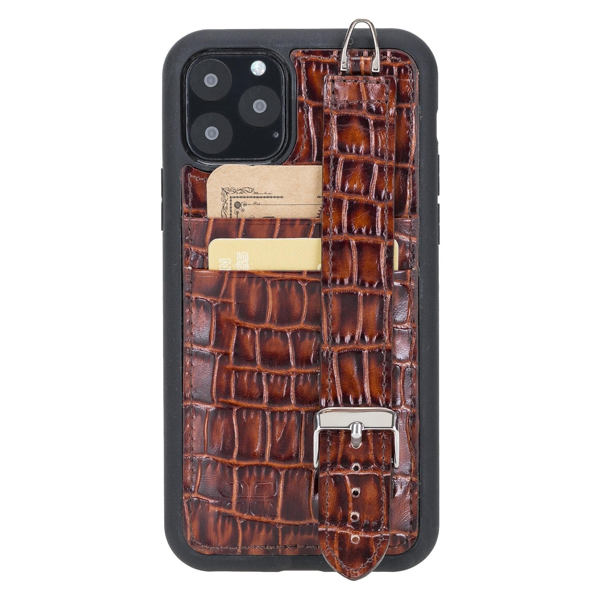 Flexible Leather Back Cover with Hand Strap for iPhone X Series iPhone XS Max / Crocodile Brown Bouletta LTD
