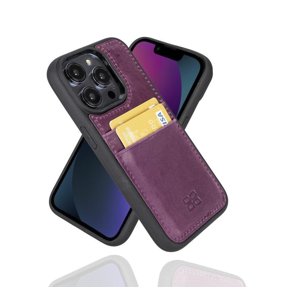 Leather Case for iPhone 15 Series with Card Holder iPhone 15 Pro Max / Purple / Leather Bouletta LTD