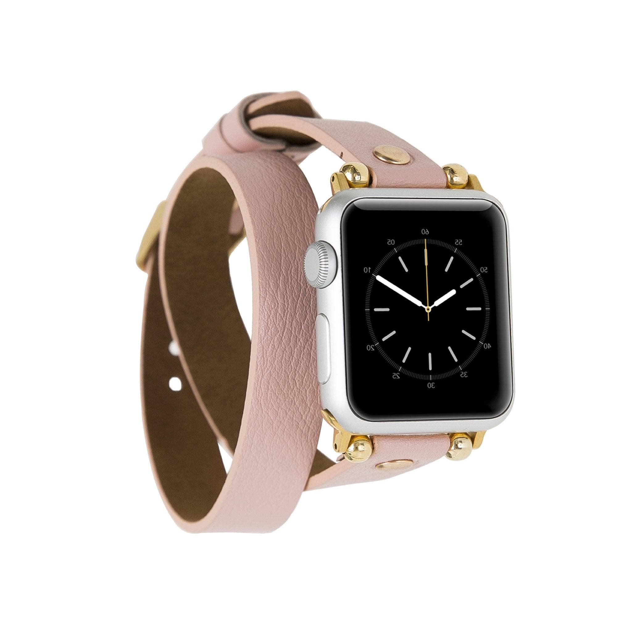 Leeds Double Tour Slim with Rose Gold Bead Apple Watch Leather Straps Pink Bouletta LTD