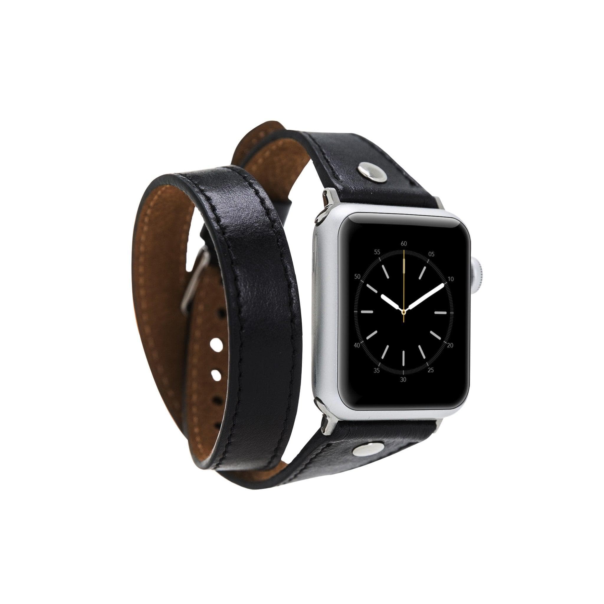 Leeds Double Tour Slim with Silver Bead Apple Watch Leather Straps Black Bouletta LTD