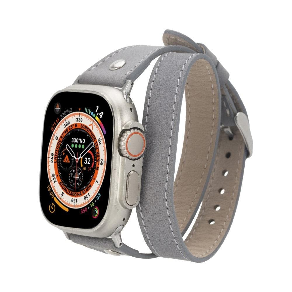 Leeds Double Tour Slim with Silver Bead Apple Watch Leather Straps Gray / Leather Bouletta LTD