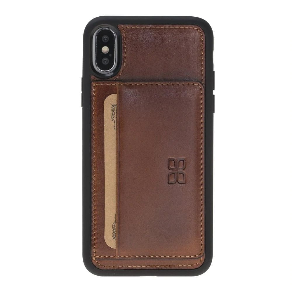 Apple iPhone X and iPhone XS Flexible Leather Back Cover with Stand Rustic Tan With Effect Bouletta LTD