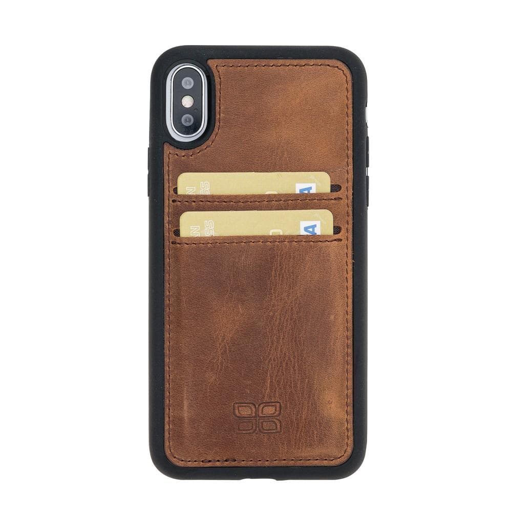 Apple iPhone X and iPhone XS Leather Back Cover with Card Holder Antic Brown / iPhone X Bouletta LTD