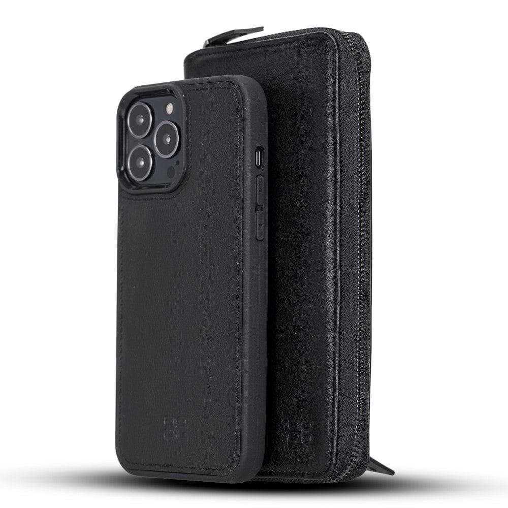 Detachable Leather Zipper Wallet Cases for Apple iPhone 13 Series iPhone 13 Pro Max 6.7" / Black Bouletta LTD