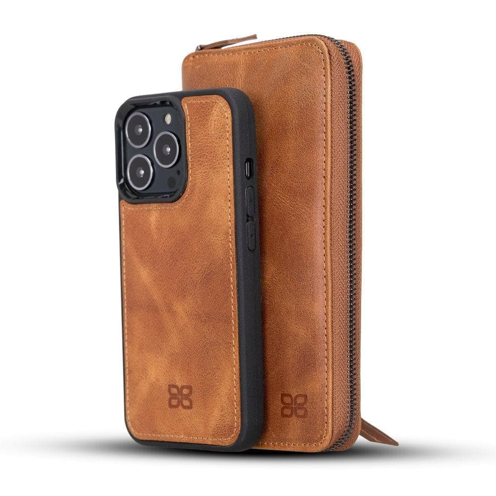 Detachable Leather Zipper Wallet Cases for Apple iPhone 13 Series iPhone 13 Pro 6.1" / Vegetal Tan Bouletta LTD