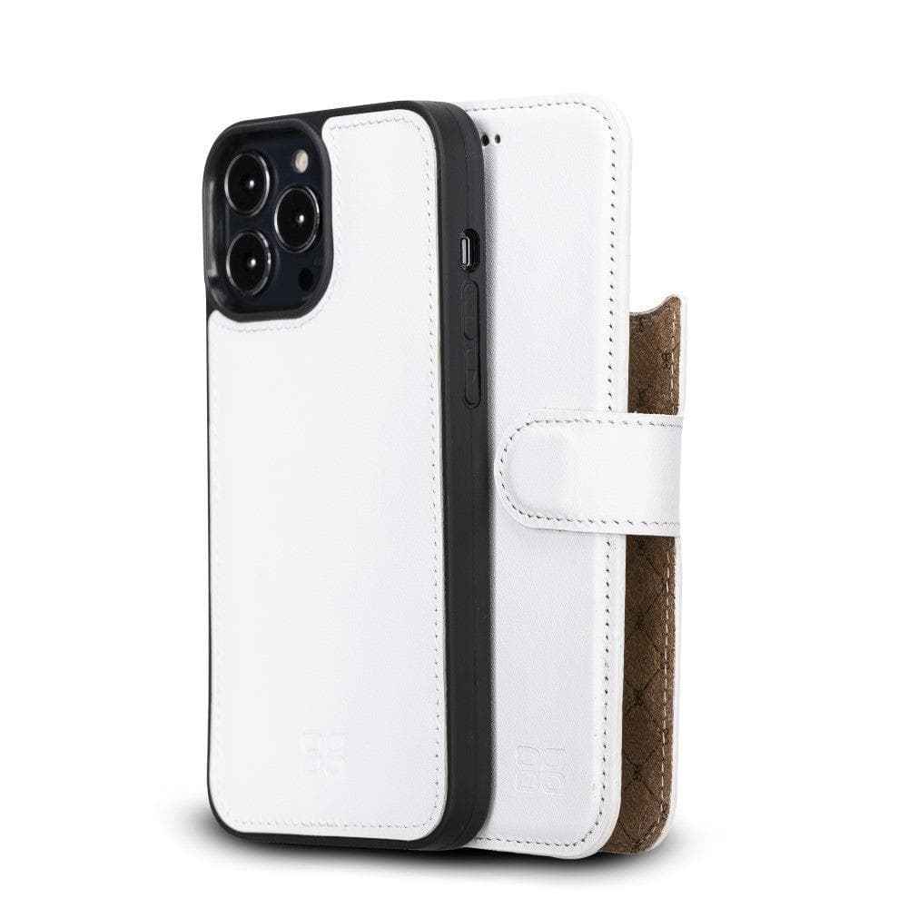 white colored apple iphone 13 pro max detachable leather wallet case 1