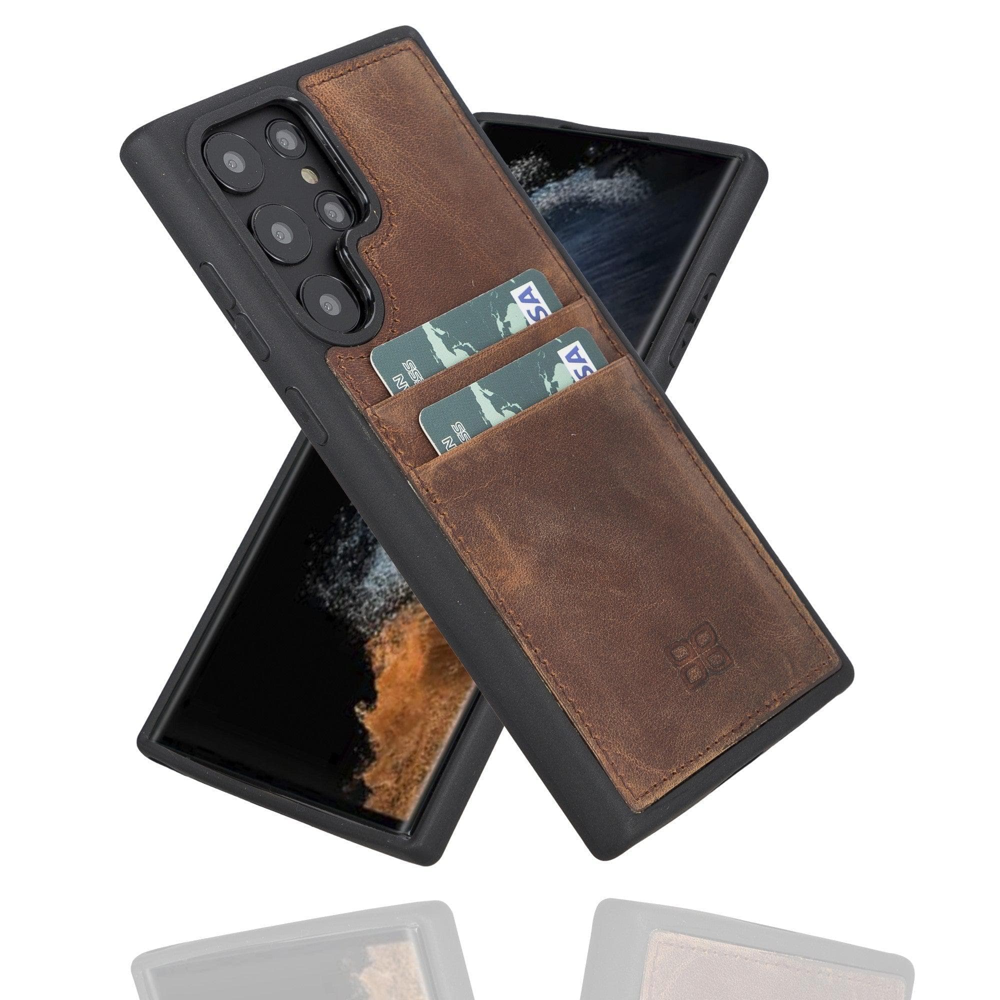 Samsung Galaxy S22 Series Genuine Leather Slim Back Cover Case with Card Holders Samsung Galaxy S22 Ultra / Antic Brown Bouletta