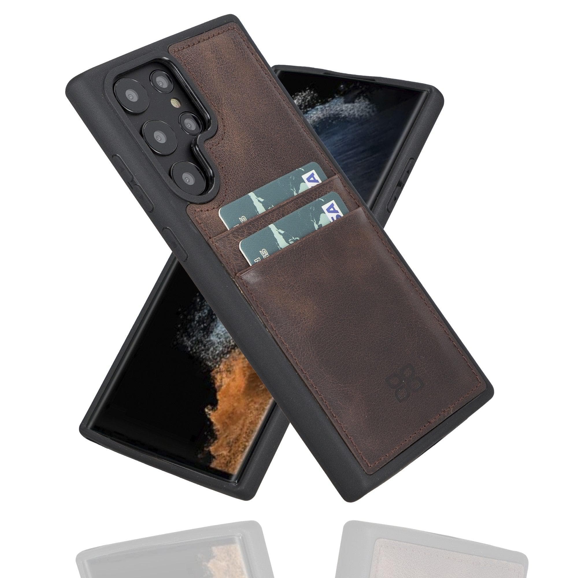 Samsung Galaxy S22 Series Genuine Leather Slim Back Cover Case with Card Holders Samsung Galaxy S22 Ultra / Dark Brown Bouletta