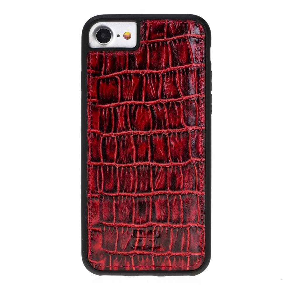 Flexible Genuine Leather Back Cover for Apple iPhone SE Series iPhone SE 3rd Generation / Crocodile Red Bouletta LTD