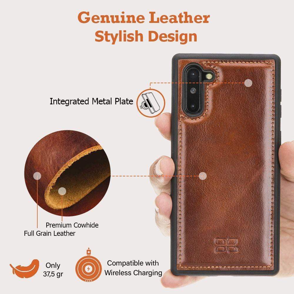 Phone Case Flex Cover Back Leather Case for Samsung Note 10 - Rustic Tan with Effect Bouletta Case