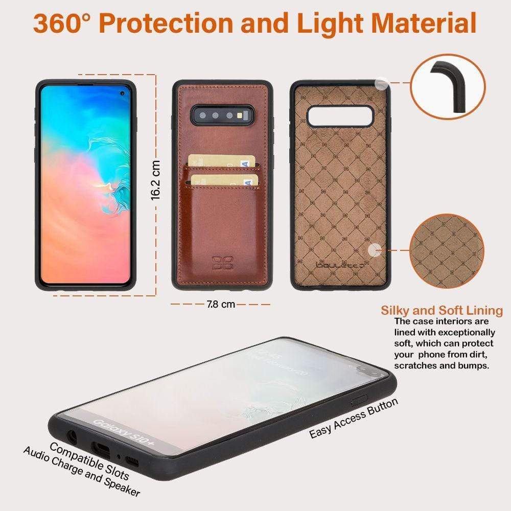 Phone Case Flex Cover Back Leather Case with Card Holder for Samsung Galaxy S10 Plus - Rustic Tan with Effect Bouletta Case