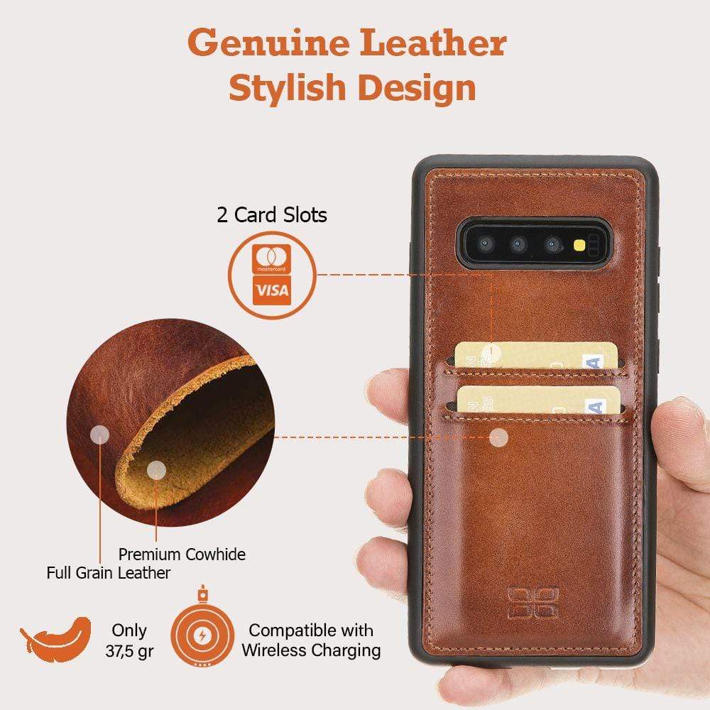 Phone Case Flex Cover Back Leather Case with Card Holder for Samsung Galaxy S10 - Rustic Tan with Effect Bouletta Case