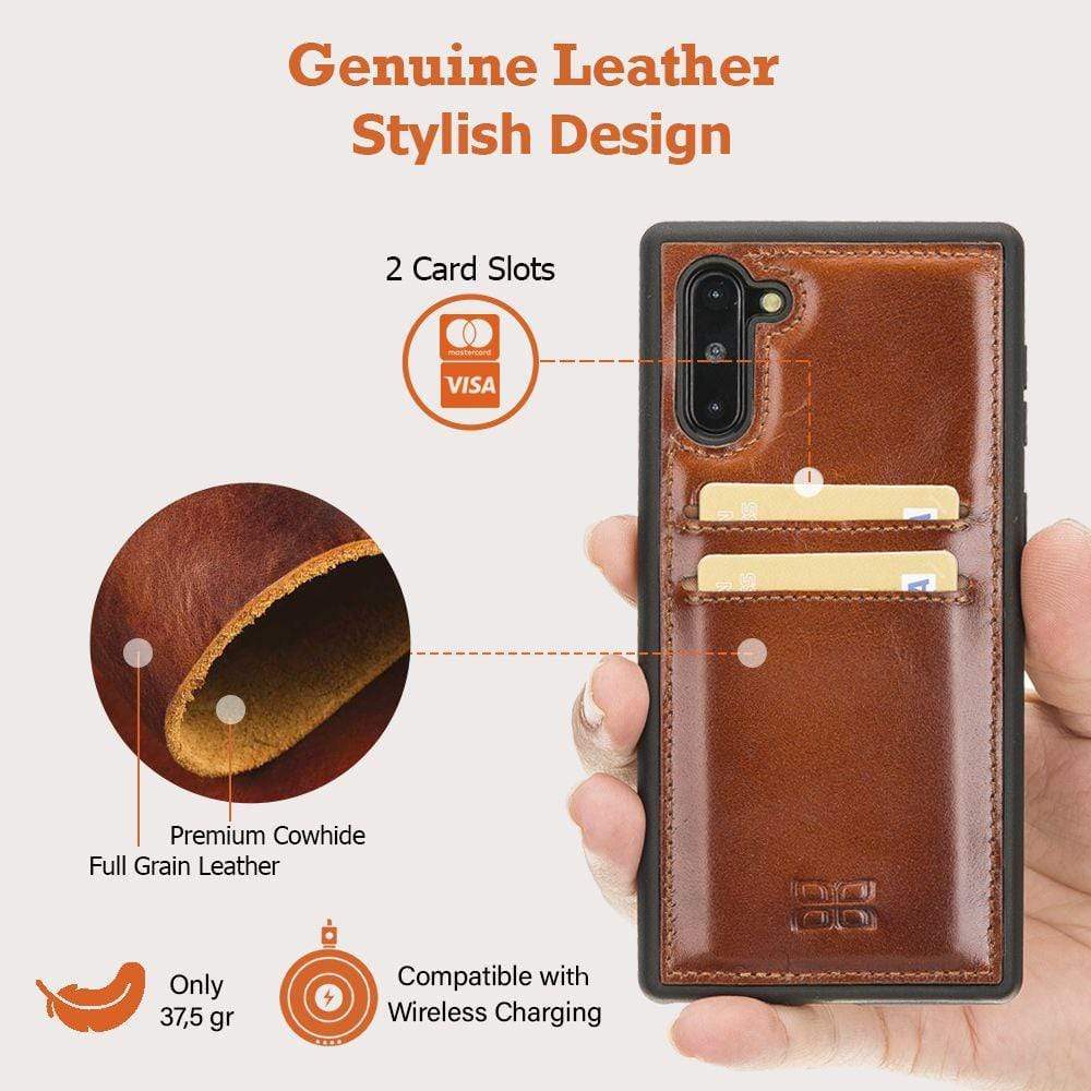 Phone Case Flex Cover Back Leather Case with Card Holder for Samsung Note 10 - Rustic Tan with Effect Bouletta Case