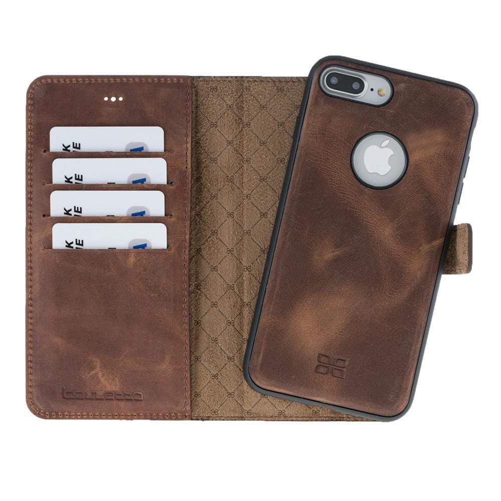 Phone Case Magnetic Detachable Leather Wallet Case for Apple iPhone 7/8 Plus -  Antic Brown Bouletta Shop