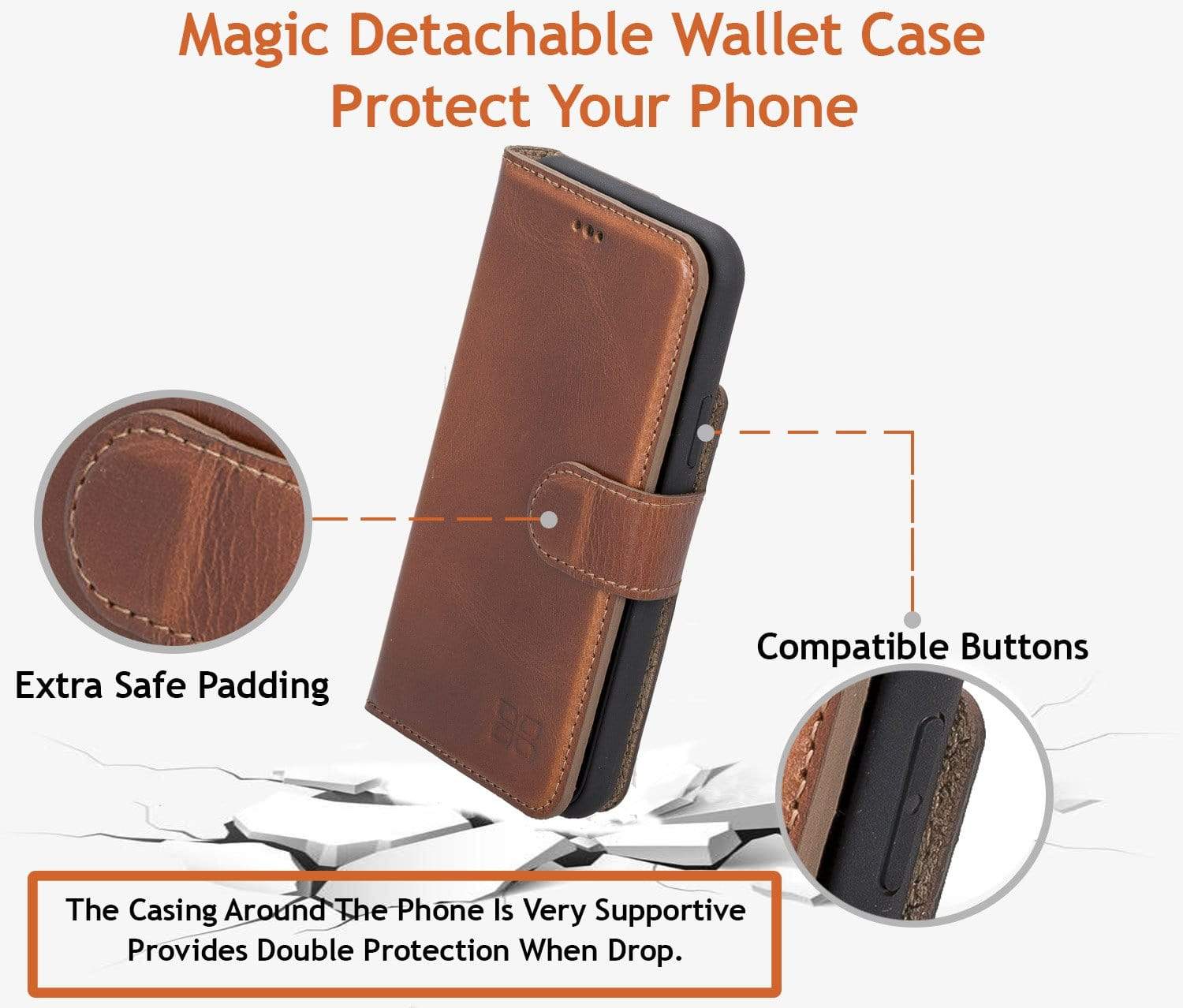 Phone Case Magnetic Detachable Leather Wallet Case for Apple iPhone 7/8 Plus -  Antic Brown Bouletta Shop