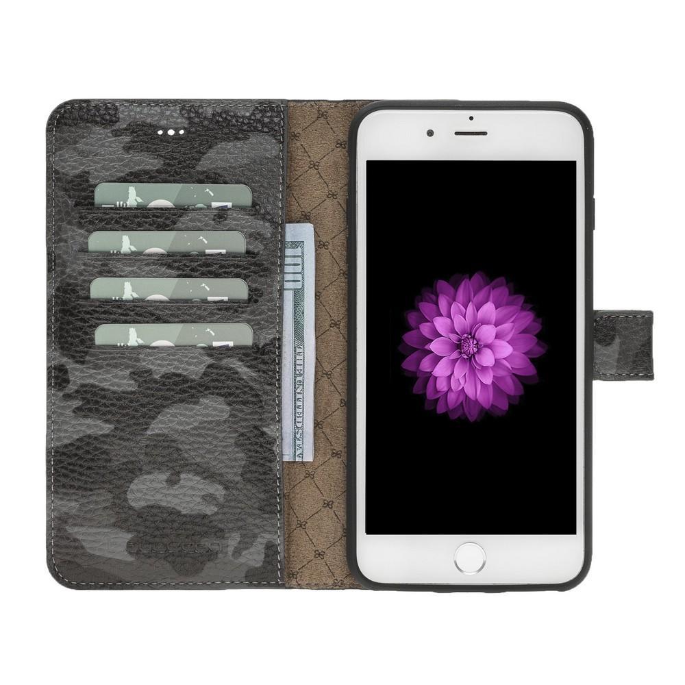 Phone Case Magnetic Detachable Leather Wallet Case for Apple iPhone 7/8 Plus - Camouflage Black Bouletta Case