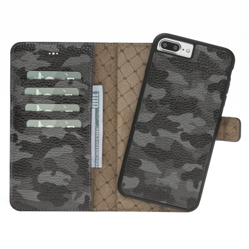 Phone Case Magnetic Detachable Leather Wallet Case for Apple iPhone 7/8 Plus - Camouflage Black Bouletta Case