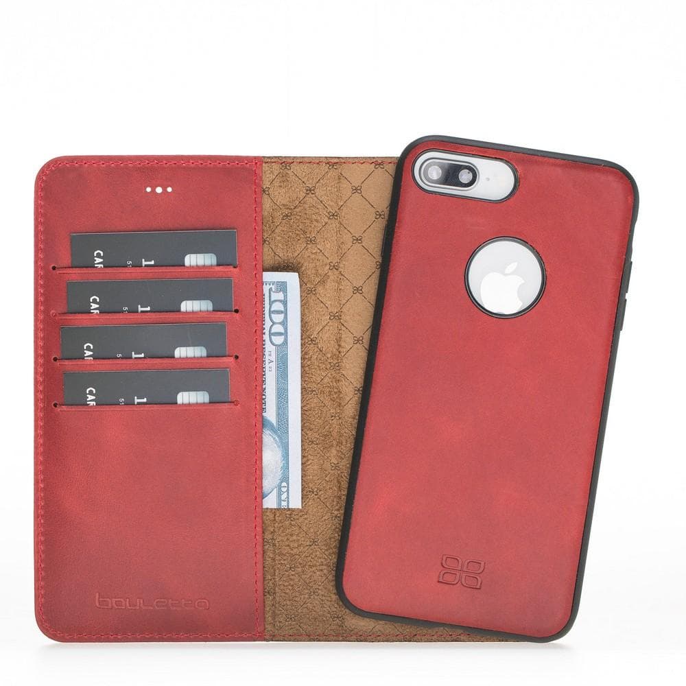 Phone Case Magnetic Detachable Leather Wallet Case for Apple iPhone 7/8 Plus - Crazy Red Bouletta Shop