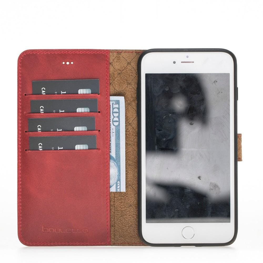 Phone Case Magnetic Detachable Leather Wallet Case for Apple iPhone 7/8 Plus - Crazy Red Bouletta Shop