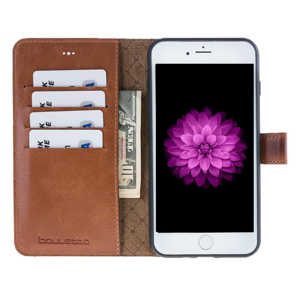 Phone Case Magnetic Detachable Leather Wallet Case for Apple iPhone 7/8 Plus - Rustic Tan with Effect Bouletta Shop