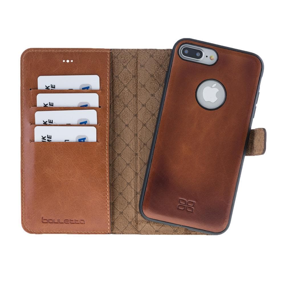 Phone Case Magnetic Detachable Leather Wallet Case for Apple iPhone 7/8 Plus - Rustic Tan with Effect Bouletta Shop