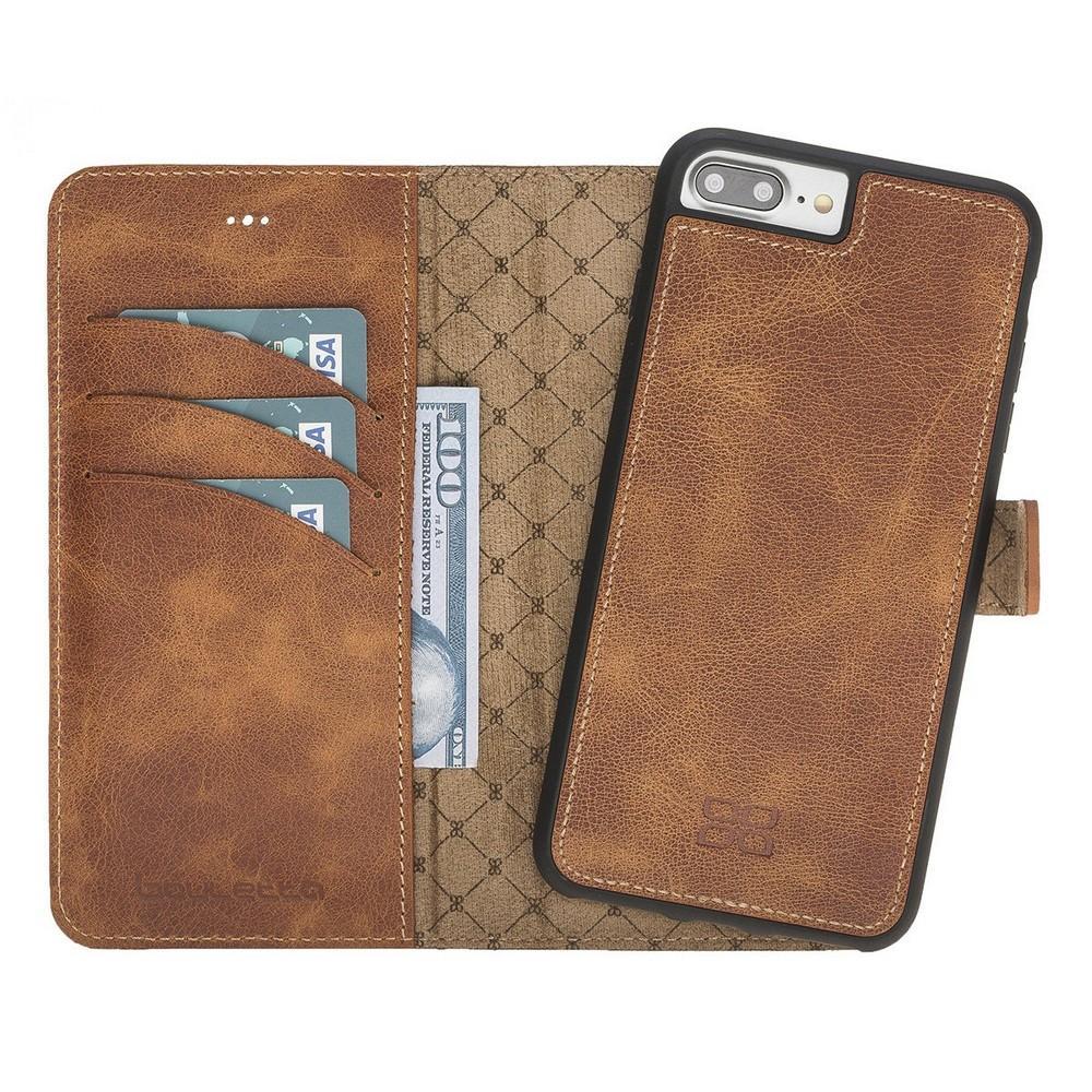 Phone Case Magnetic Detachable Leather Wallet Case for Apple iPhone 7/8 Plus - Tiguan Tan Bouletta Case