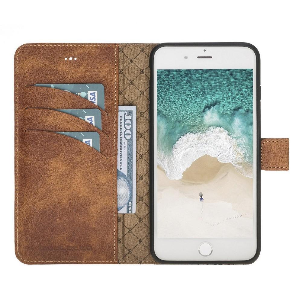 Phone Case Magnetic Detachable Leather Wallet Case for Apple iPhone 7/8 Plus - Tiguan Tan Bouletta Case