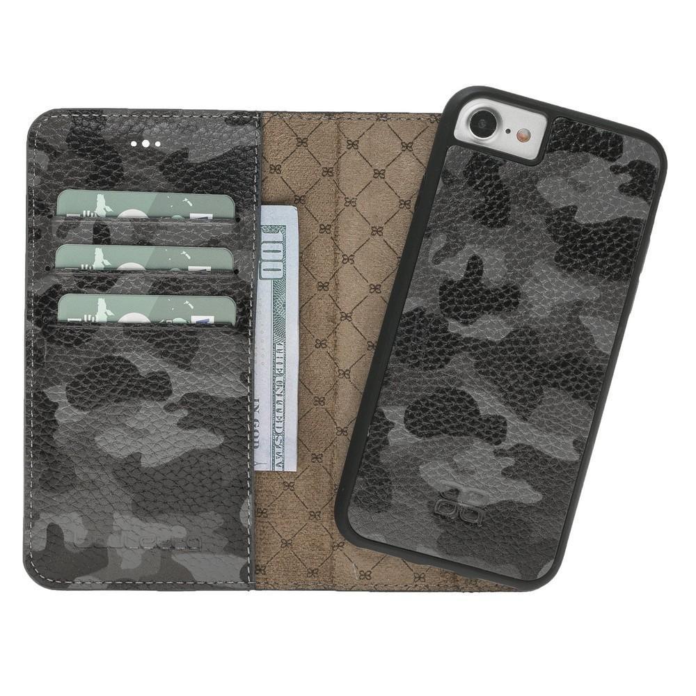 Phone Case Magnetic Detachable Leather Wallet Case for Apple iphone SE2/7/8 - Camouflage Black Bouletta Case