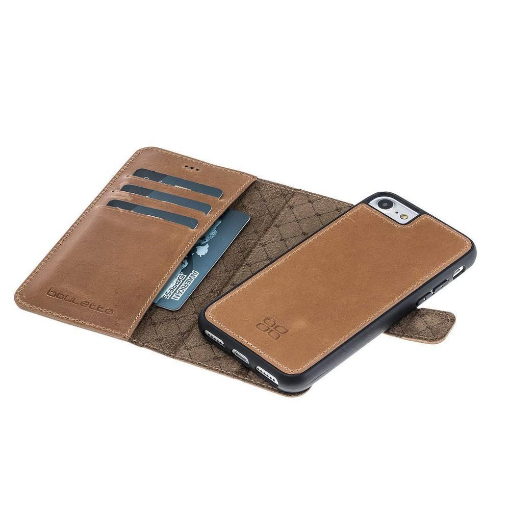 Phone Case Magnetic Detachable Leather Wallet Case for Apple iphone SE2/7/8 - Crazy Tan Bouletta Case