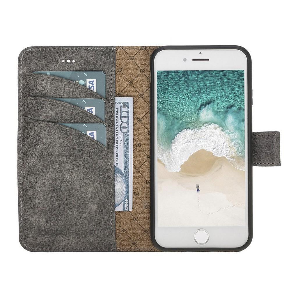 Phone Case Magnetic Detachable Leather Wallet Case for Apple iphone SE2/7/8 -  Tiguan Grey Bouletta Case