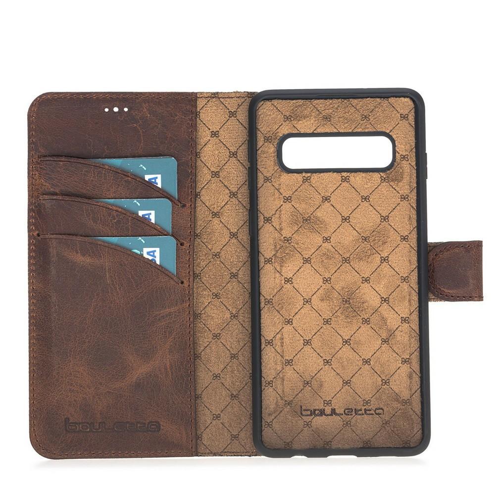 Phone Case Magnetic Detachable Leather Wallet Case for Samsung Galaxy S10 Plus - Antic Dark Brown Bouletta Case