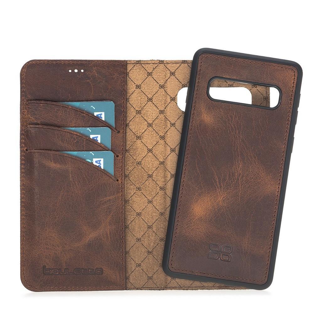 Phone Case Magnetic Detachable Leather Wallet Case for Samsung Galaxy S10 Plus - Antic Dark Brown Bouletta Case