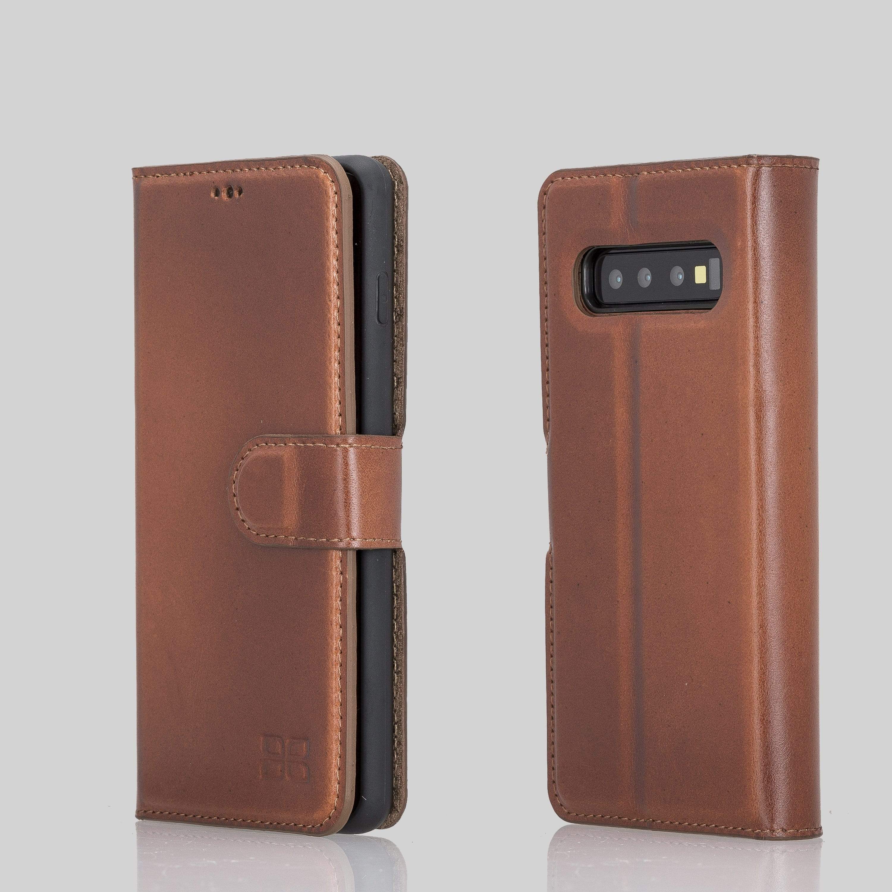 Phone Case Magnetic Detachable Leather Wallet Case for Samsung Galaxy S10 Plus - Antic Dark Brown Bouletta Shop