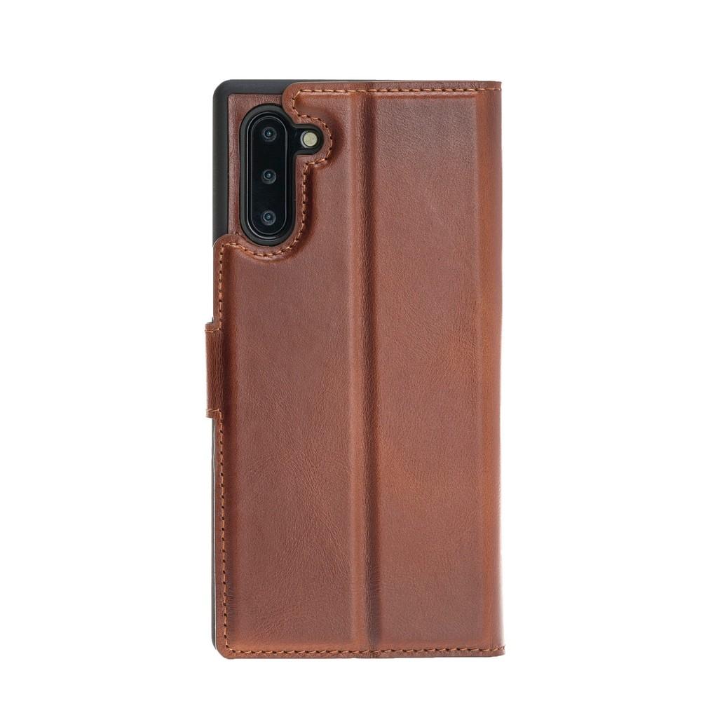 Phone Case Magnetic Detachable Leather Wallet Case for Samsung Note 10 - Rustic Tan with Effect Bouletta Case