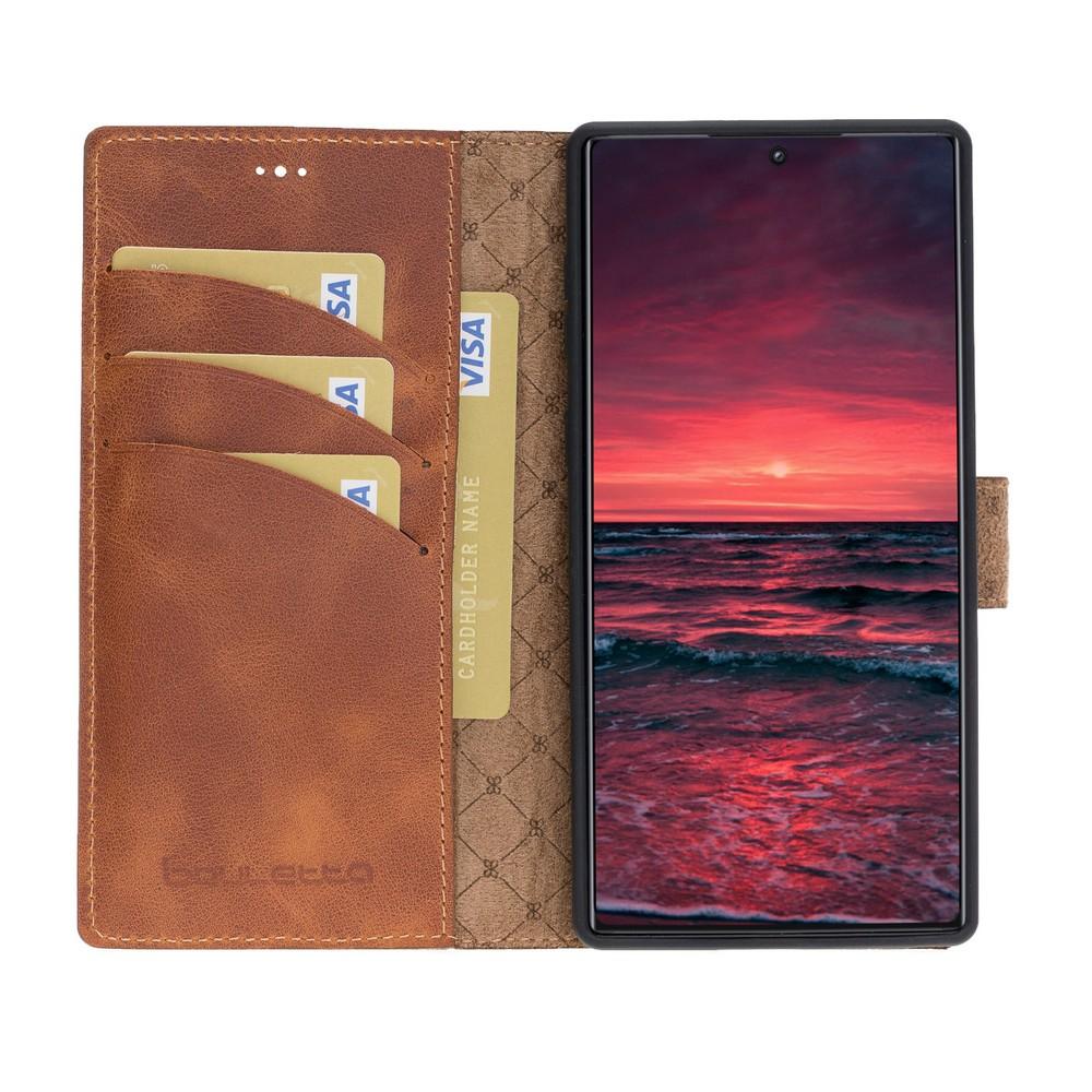Phone Case Magnetic Detachable Leather Wallet Case for Samsung Note 10 - Tiguan Tan with Vein Bouletta Case