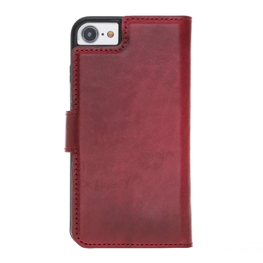 Phone Case Magnetic Detachable Leather Wallet Case with RFID Blocker for Apple iphone SE2/7/8 - Vegetal Burnished Red Bouletta Case