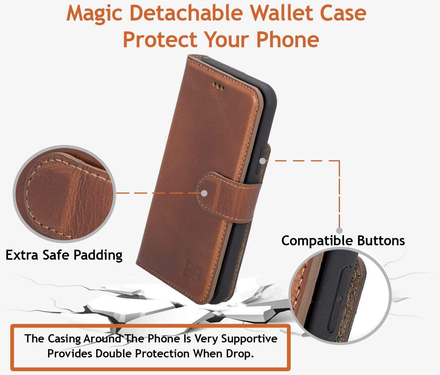 Phone Case Magnetic Detachable Leather Wallet Case with RFID Blocker for Samsung Galaxy S10 - Rustic Black Bouletta Shop