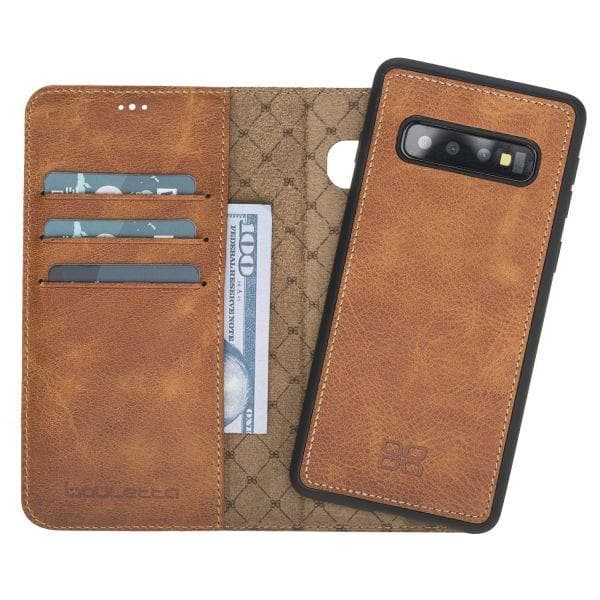 Phone Case Magnetic Detachable Leather Wallet Case with RFID Blocker for Samsung Galaxy S10 - Tiguan Tan Bouletta Shop