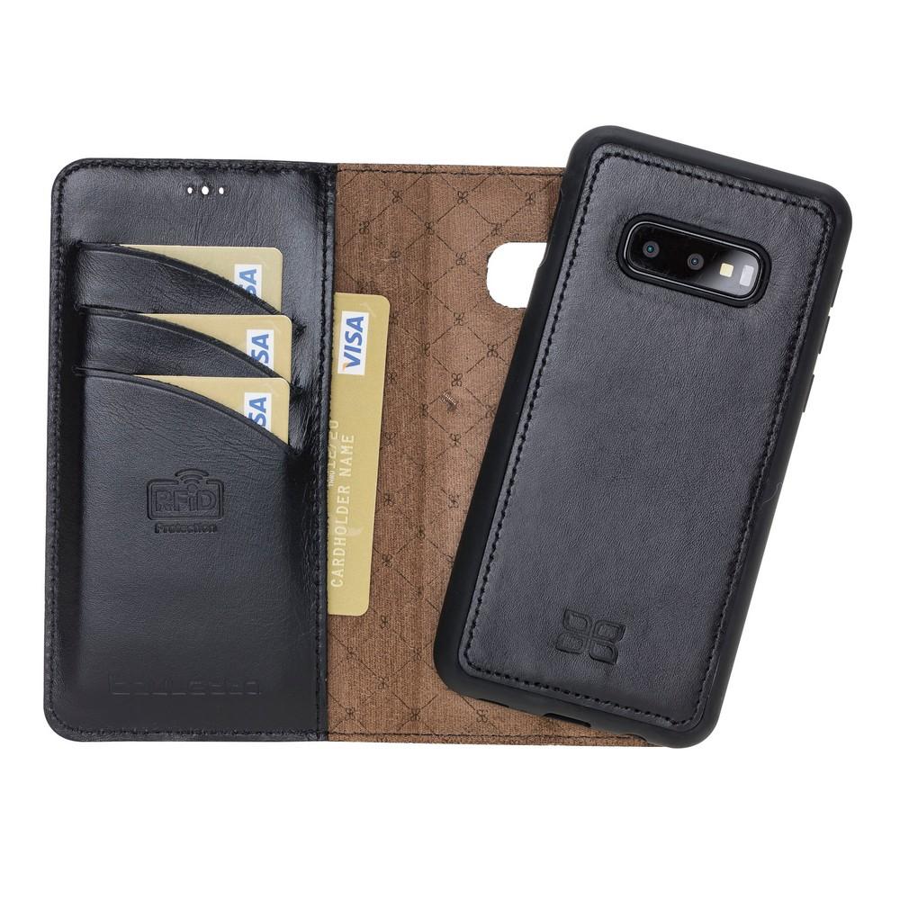 Phone Case Magnetic Detachable Leather Wallet Case with RFID Blocker for Samsung Galaxy S10E Essential - Rustic Black Bouletta Case