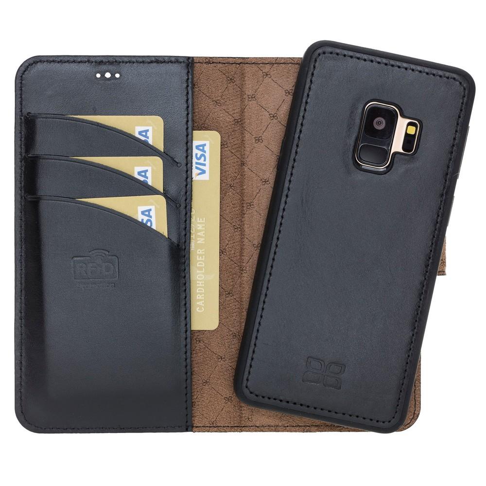 Phone Case Magnetic Detachable Leather Wallet Case with RFID Blocker for Samsung Galaxy S9 - Rustic Black Bouletta Case