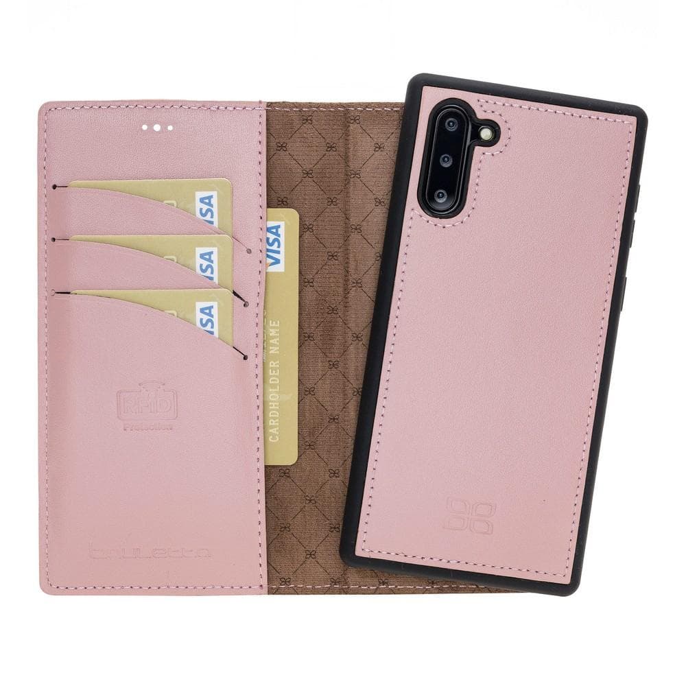 Phone Case Magnetic Detachable Leather Wallet Case with RFID Blocker for Samsung Note 10 - Pink Pink Bouletta Shop