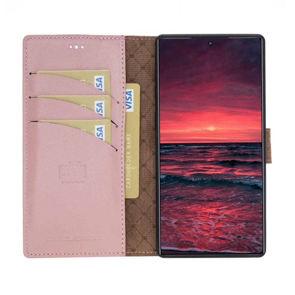 Phone Case Magnetic Detachable Leather Wallet Case with RFID Blocker for Samsung Note 10 - Pink Pink Bouletta Shop