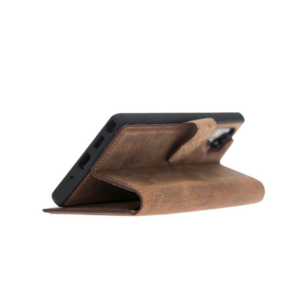 Phone Case Magnetic Detachable Leather Wallet Case with RFID Blocker for Samsung Note 10 Plus - Antic Brown Bouletta Case