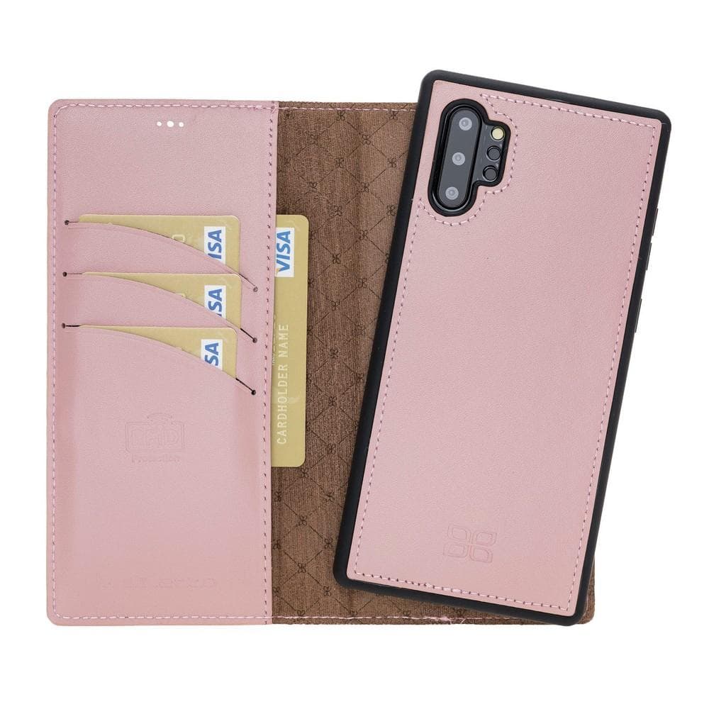 Phone Case Magnetic Detachable Leather Wallet Case with RFID Blocker for Samsung Note 10 Plus - Pink Pink Bouletta Shop
