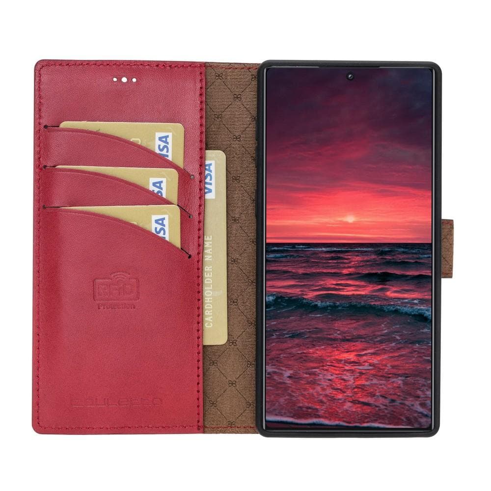 Phone Case Magnetic Detachable Leather Wallet Case with RFID Blocker for Samsung Note 10 - Vegetal Burnished Red Bouletta Shop